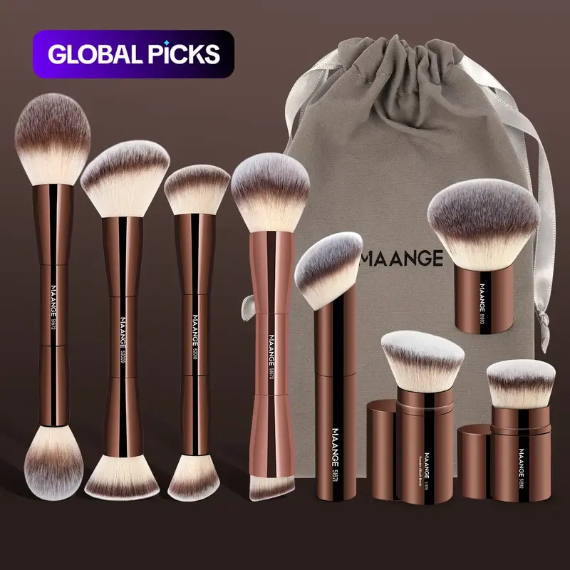 MAANGE Makeup Brush Set, Brush Combo with Storage Bag, 8 Counts/set Professional Soft Skin-Friendly Soft Makeup Brushes, Soft Bristles Brush, Foundation Brush, Travel Makeup Tool Set for Women and Girls #GLOBAL PICKS