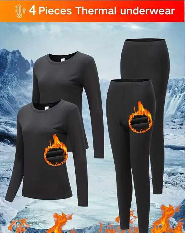 Women's Fleece-Lined Thermal Underwear Set, Warmer Heat-Retention Heating Tech, Non-Bulky, Commute-To-Lounge Ready, Fleece Heat Hold, Ideal for Ski Base Layer & Autumn Winter Wear