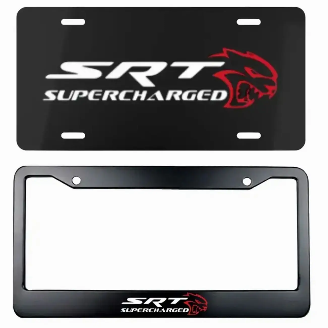 Hellcat SRT Supercharged License Plate & Matching Frame Set, Truck Car Tags, Gifts for Him, 12" x 6" Aluminum Vanity Plate, Made in USA