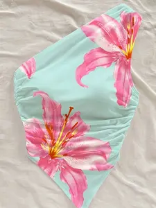 Women's Sexy One-Shoulder Asymmetric Floral Print Summer Plant Flower Off-The-Shoulder Strapless Vest, Elegant Fitted Design, Style, Perfect for Summer, Womenswear