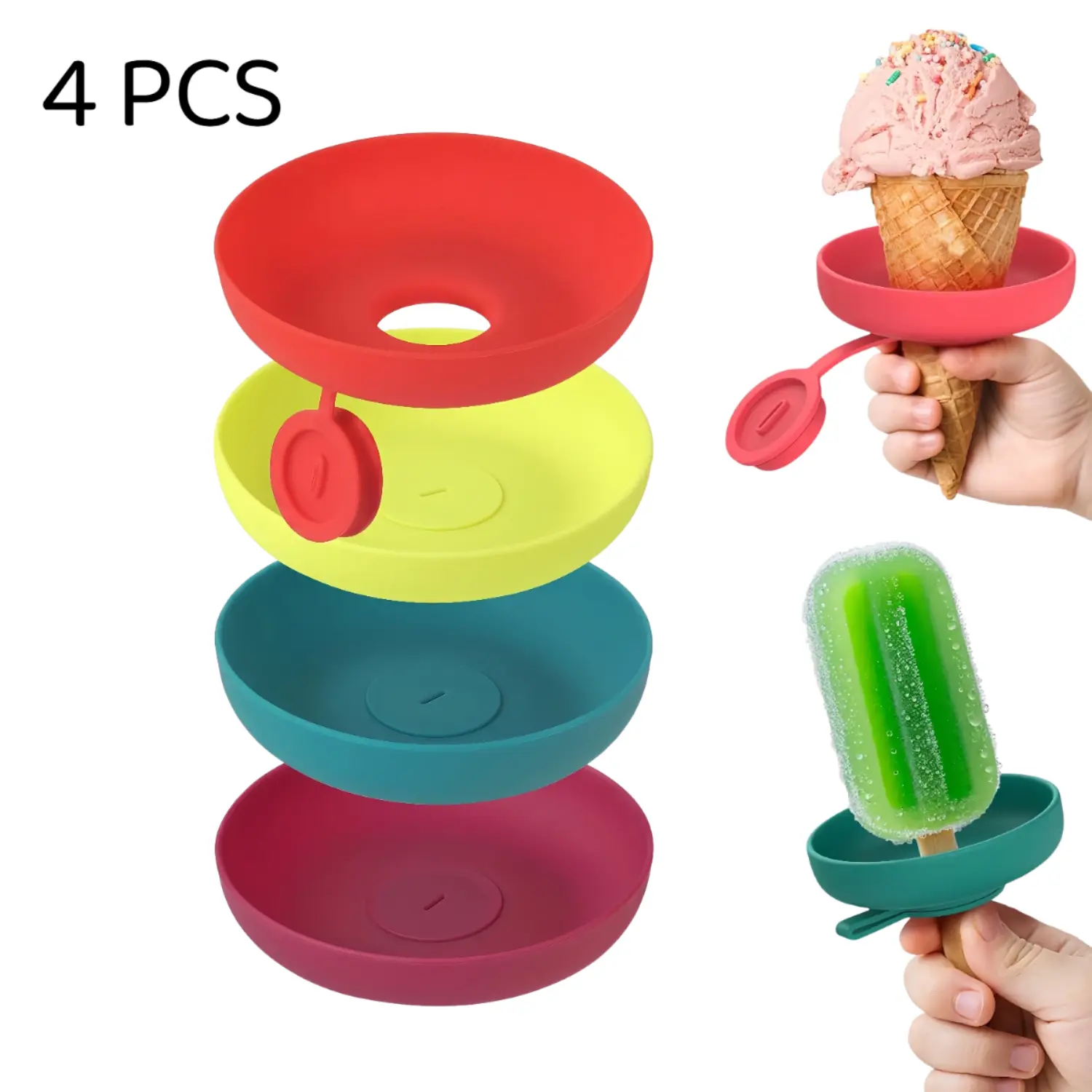 4 PCS Silicone Ice Pop Holder Reusable Popsicle Holder Summer Mess Free Ice Cream Cone Holders with Drip Guard for Party Picnics Home Office