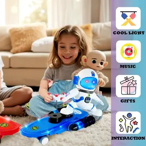 Blue Astronaut Skateboarding Robot for Kids with Cool Light Music Perfect Xmas Gift Space Themed Toy for Playtime Adventures Unique Design Ideal for Play Christmas Gift Fun Toy