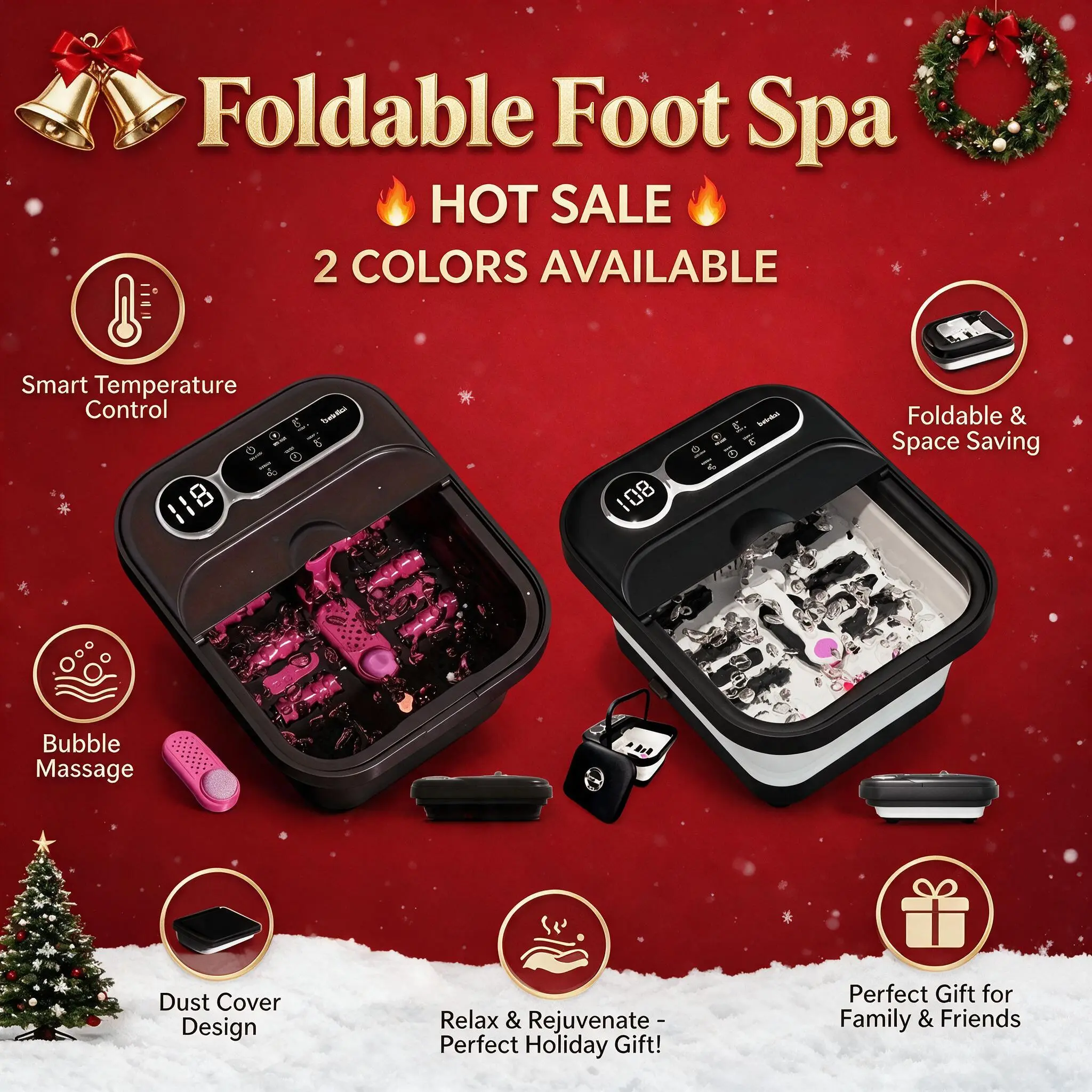 Electric Self-Heating Bubble Massage Foot Cleaner Soaker Machine - Compact Temp-Controlled Collapsible Plastic, Bathroom Home Supply, Ideal for Mother's Day Gifting
