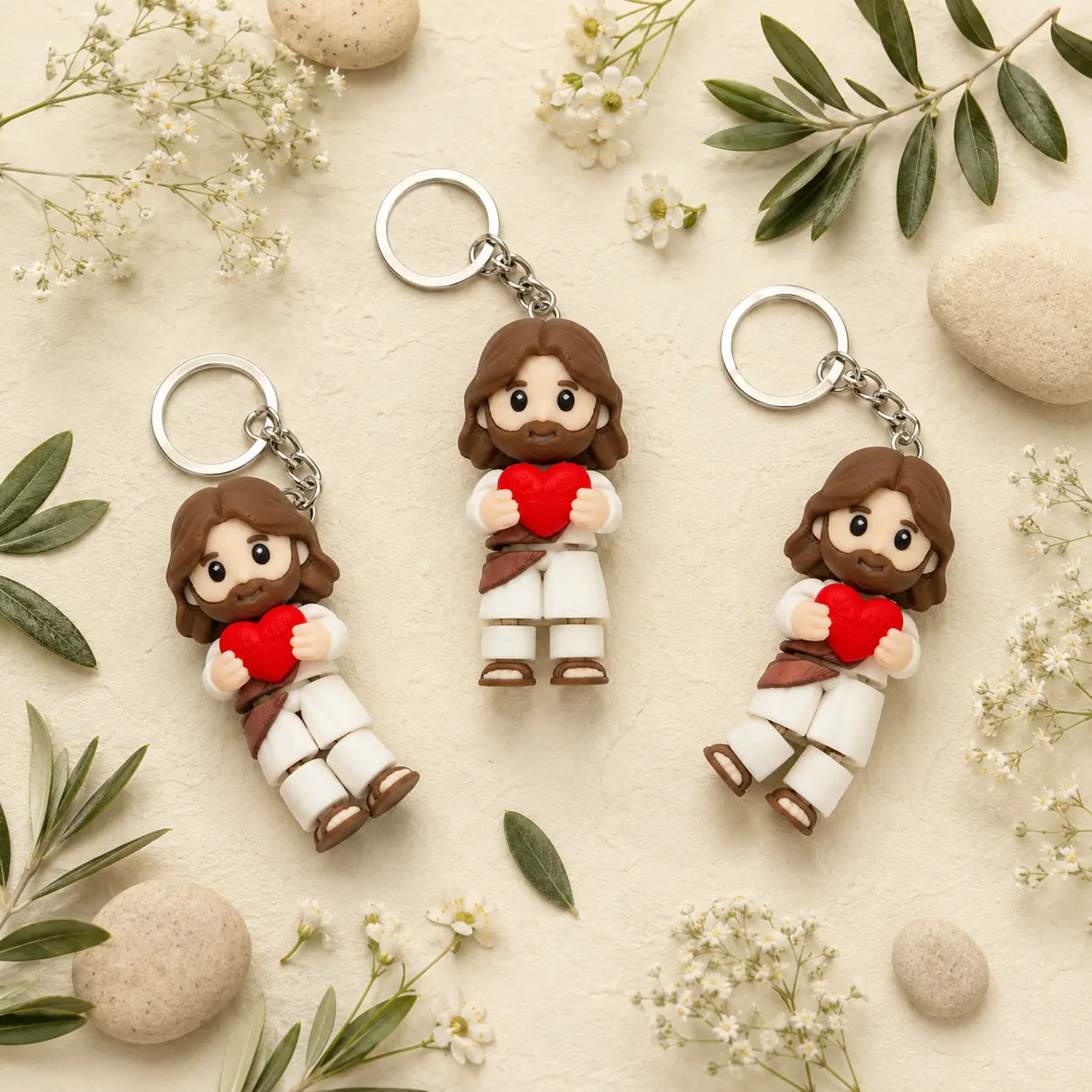 Jesus Christ Articulated Keychain - Cute Christian Figure with Red Sacred Heart Design, Religious Charm for Backpacks, Purses & Keys, Faith Gift for Christians