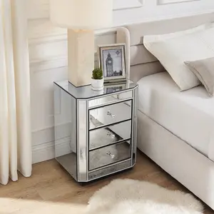 3-Drawer Mirrored Nightstand Bedside Table, Modern End Side Table, Mirrored Nightstand, Mirrored Side Table for Living Room, Bedroom, Entryway 17.7"W X 13.8"D X 23.6"H