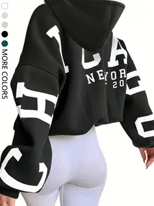 Women's Casual Loose-Fit Hoodie Sweatshirts, Letter Print Drop Shoulder Design, Thick Fabric for All Seasons, Perfect for Daily Wear & Outdoor Activities