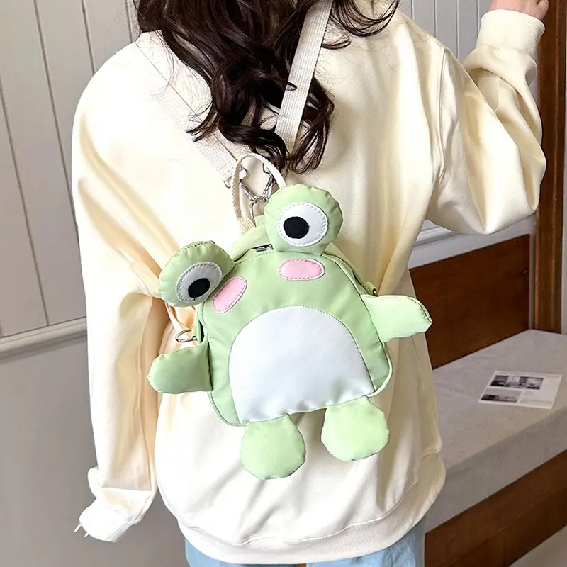 Cute 3D Frog-Shaped Plush Backpack with Zipper Closure - Lightweight Novelty Daypack for Daily Commute & Casual Outings