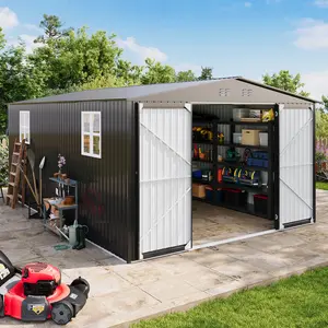 MNLR Metal Outdoor Storage Shed - 12'x18'FT, 12'x20'FT Sizes, Sloped Roof, Lockable Door - Backyard, Patio Garden Tool Storage Enclosure Garden Buildings summergarden