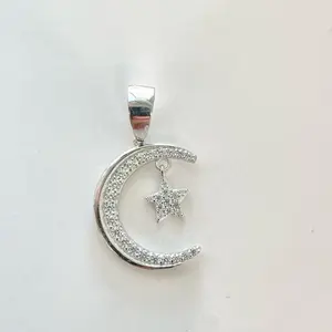 Sterling Silver 925 CZ Moon and Star Pendant Celestial Jewelry