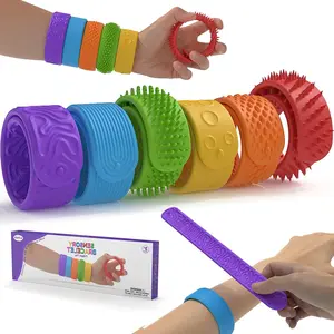 Sensory Slap Bracelets Toys for Kids & Adults, 6Pcs Textured Fidget Bracelet Stress Relief for Autism ADHD Anxiety, Classroom Rewards Office, Easter Basket Stuffers for Boys Girls