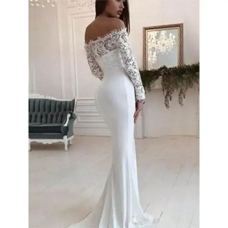 fitted lace wedding dress Formal Mermaid Navy Satin Off Shoulder Fishtail Evening Gown Prom Dres main image 0
