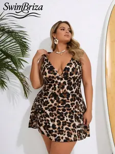 Briza｜Deep V Ruched Skirt One Piece Swimsuit In Leopard Print For Plus Size Swimsuits And Plus Size Swimwear With Tummy Control Swimwear, Bathing Suits For Women And Cute Swimsuits For Women As Vacation Swimwear For Women To Feel Confident