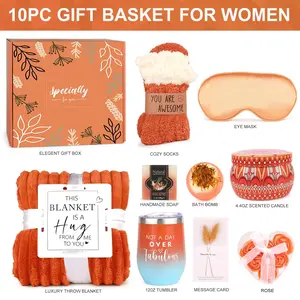 Fall Gifts for Women Orange,Halloween, Birthday Gifts for Mom Her Wife Friend W/Fall Candle,Fall Home Decor,Self Care Get Well Gifts Spa Set, Christmas Thanksgiving Halloween,Boo Basket Gifts Box Cozy Haibeot