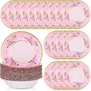 40 Piece paper bowl Vintage floral Disposable Tea Party bowl Pink