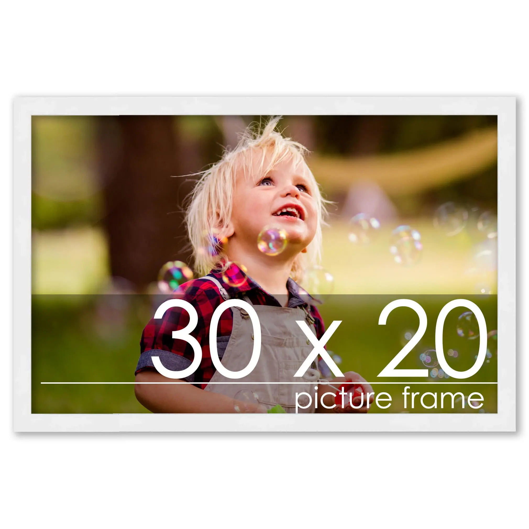 30x20 White Wood Picture Frame - UV Acrylic, Foam Board Backing, Hanging Hardware