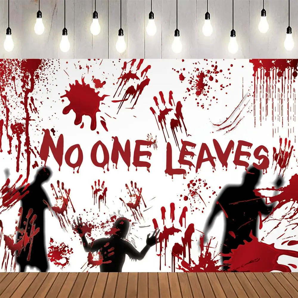 1pc 2D Flat Halloween Party Backdrop, Halloween Bloody Fingerprint  Background No One Leaves  Booth Props For Halloween Party Supplies Banners