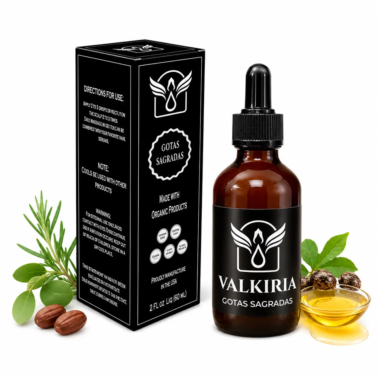 VK Gotas Sagradas Organic & Essential Oil for Hair Care & Cleansing 2oz Made in the USA Natural Moisturizing Formula Organic Haircare Plant Extract Haircare  Scalp Treatment Serum Rosemary Hair Tonic Thicker Fuller Hair