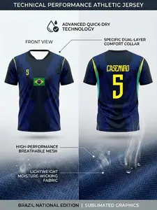 2026 Brazil National High-Performance Sports Wear, Breathable Mesh Football Top, Lightweight Moisture-Wicking Soccer Shirt, All Seasons Casual Style