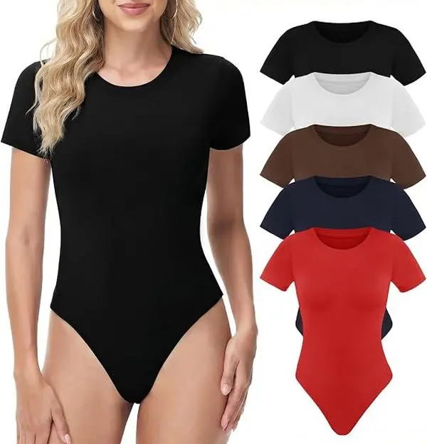 Body Suits for Womens, 1 Pack & 5 Pack - Short Sleeve Round Neck Outfits T Shirts | Tummy Control Bodysuits Blouse, Outfits Leotards for women, Compression Tops, Business Casual 2026
