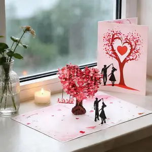 Romantic Dancing Under Heart Tree Greeting Card - Sweet Love Theme Card for Valentine’s Day & Anniversary