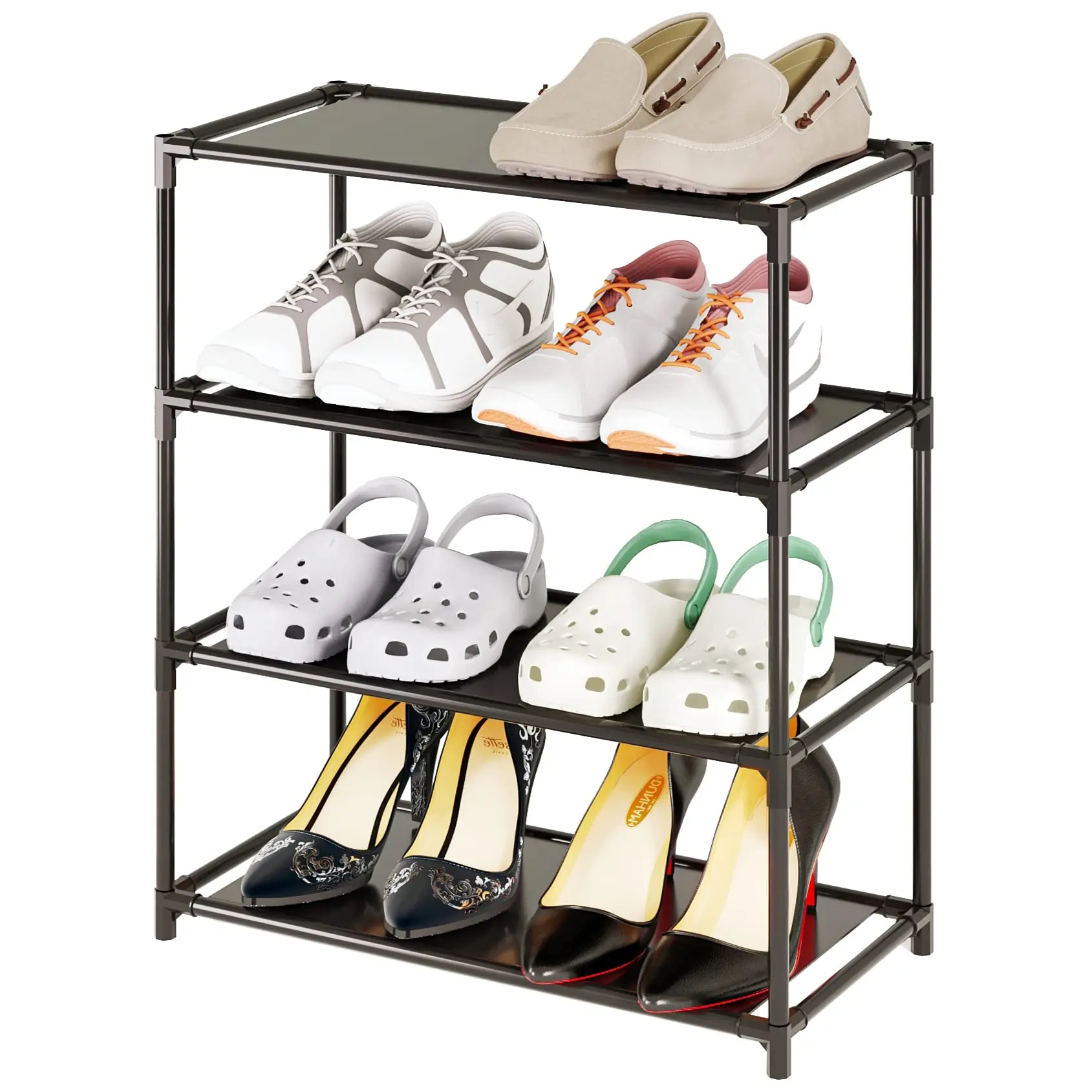 Small Shoe Rack 6-8 Pairs Sturdy Shoe Shelf 4-Tiers Narrow Stackable Shoe Organizer,Lightweight Kids Shoe Racks for Entryway, Doorway and Closet