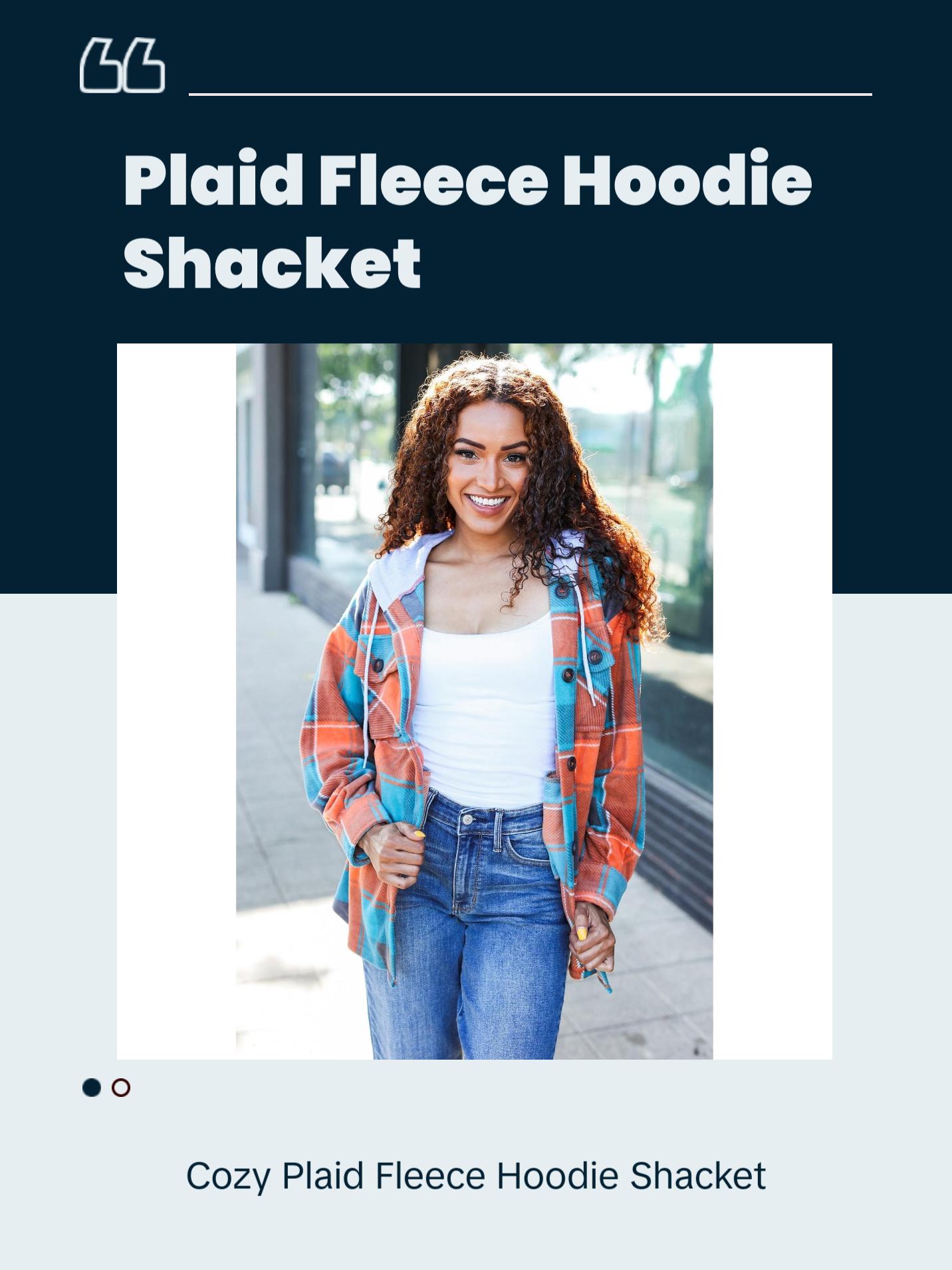Stand Out Teal & Orange Plaid Fleece Hoodie Shacket