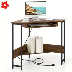 New Costway Triangle Corner Computer Desk W/ Charging Station Office storage and desktop accessories