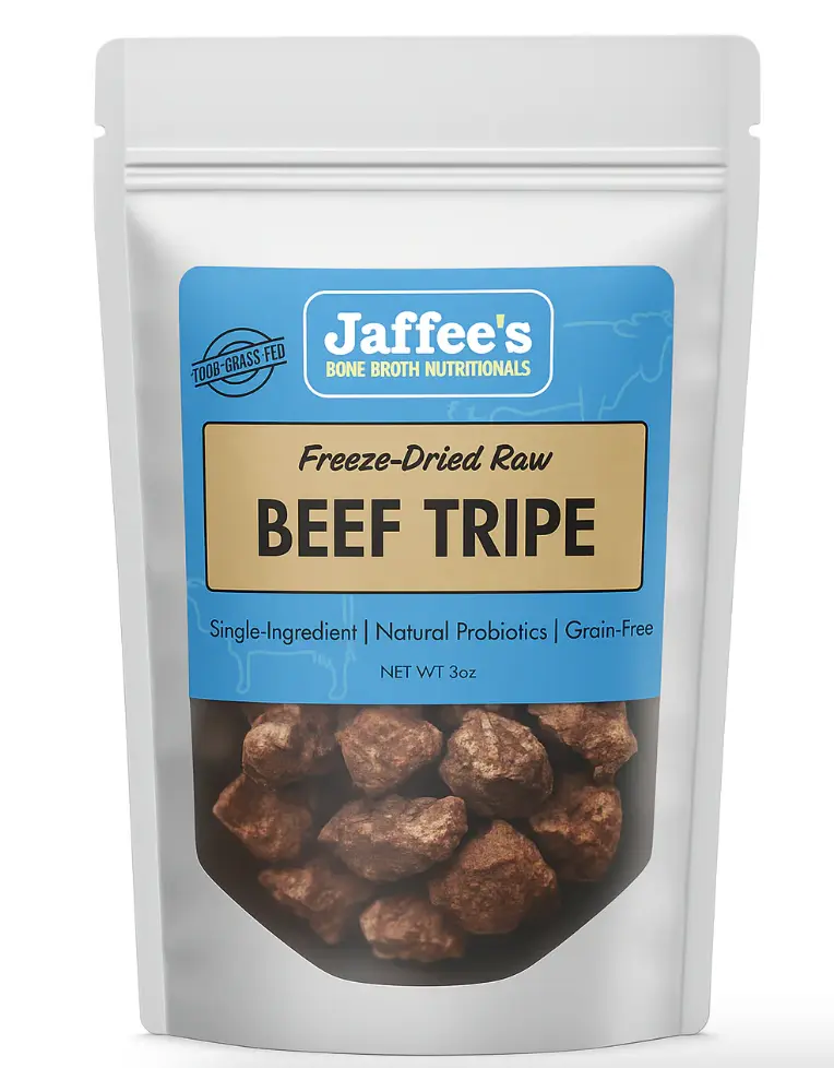 Jaffee's Freeze-Dried Raw Beef Tripe Dog Treats, Single Ingredient, High Protein, Enzyme Rich, Supports Sensitive Digestion & Longevity, Grass-Fed Beef Tripe