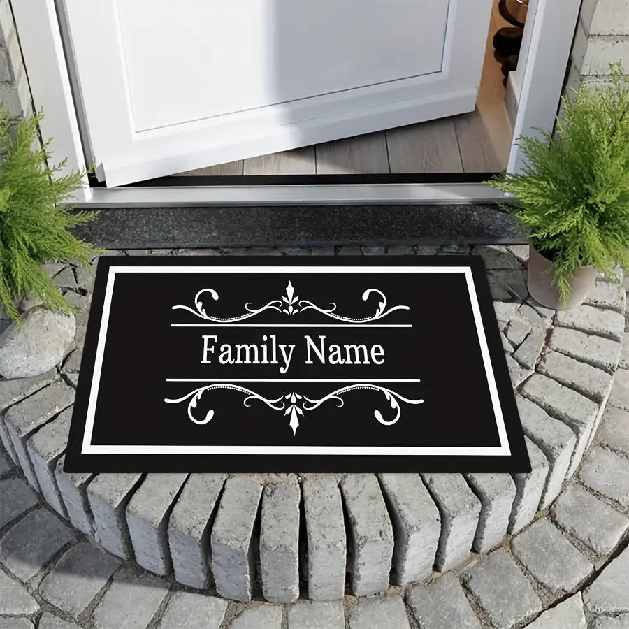 Personalized Rectangle Doormat - Custom Family Name, Non-Slip Rubber Base, Machine Washable Home Decor, Housewarming Gift