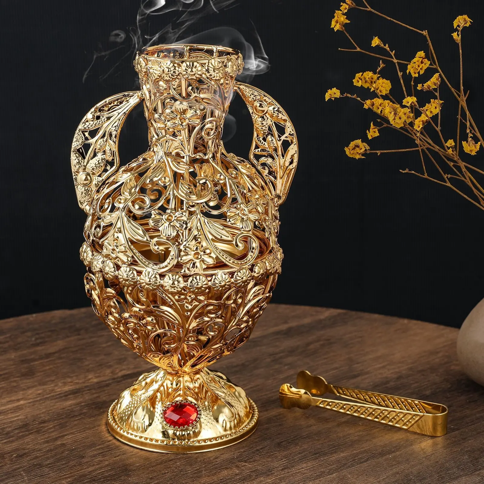 Hollow Out Vase Incense Burner, Middle Eastern Indoor Desktop Decor, Arabic Gathering Candle Holder, Handicrafts Perfume Burner
