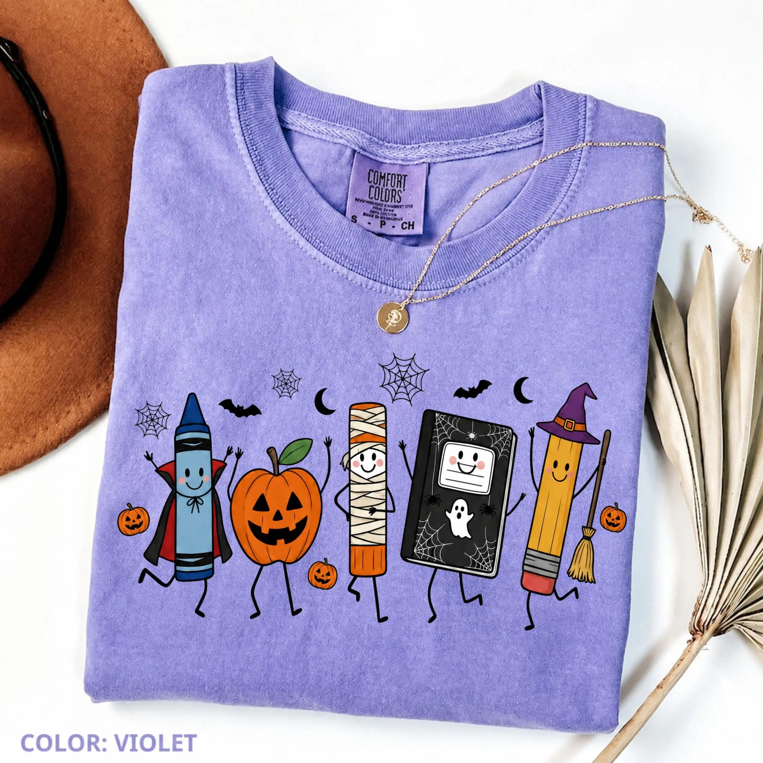 Comfort Colors Halloween Teacher Shirt, Funny Teacher Life Tee, Spooky School Supplies Graphic T-Shirt, Preschool Back to School Gift