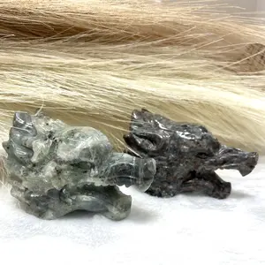 1 Count Labradorite Yooperlite Wolf Head Skull Crystal Carving Natural Stone Gem Mining Chakra Balancing Reiki Healing Crystal Home Office Decor