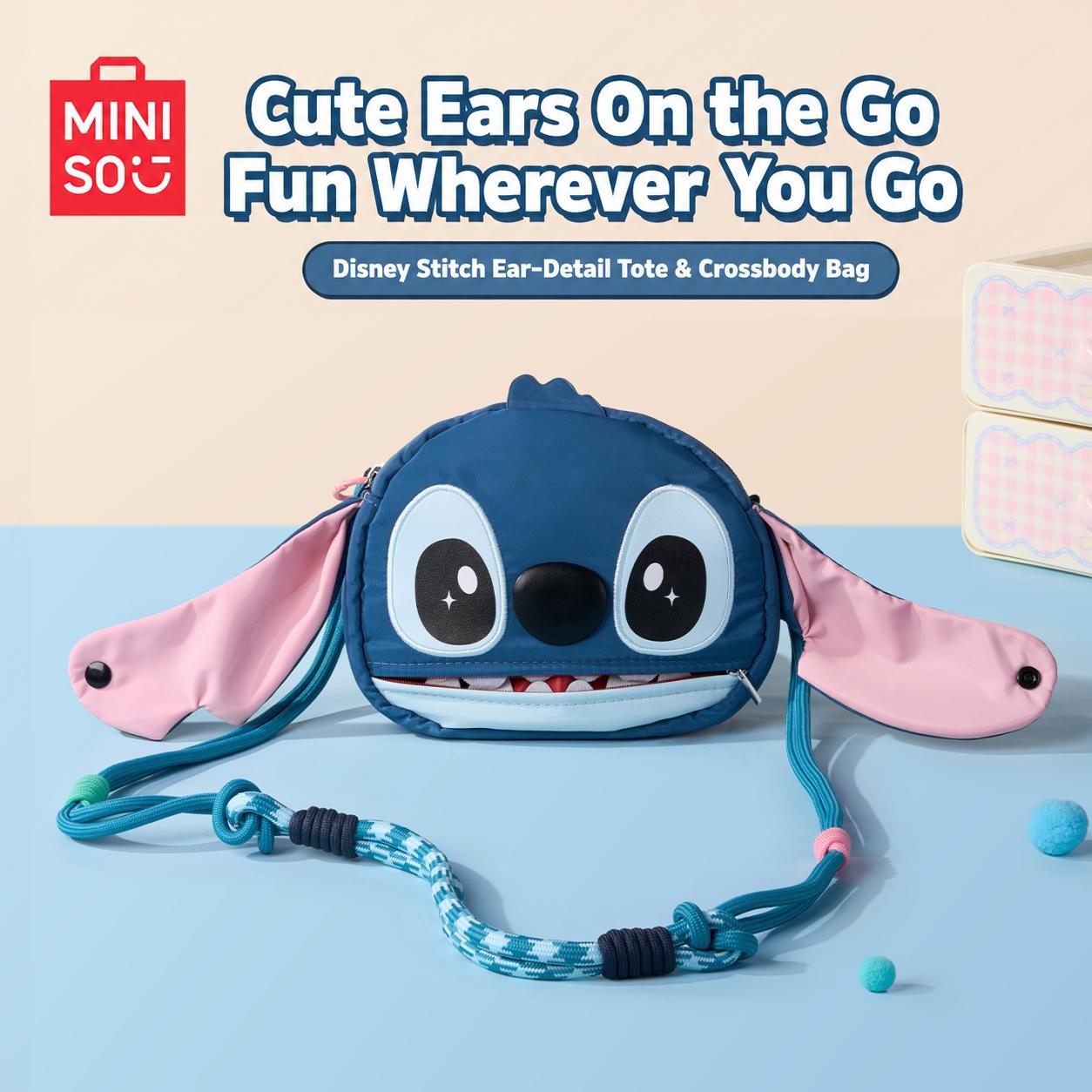 MINISO x Disney Stitch Ear Handle Crossbody Bag, Cute Plush Women's Clutch with Top Handle for School & Everyday Use