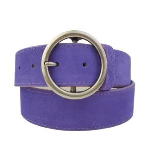 Genuine Purple Suede Belt w. Basic Round Buckle
