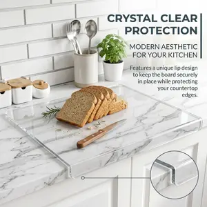 Crystal Clear Acrylic Cutting Board with Lip, Non-Slip Countertop Protector, Transparent Chopping Board for Kitchen Prep & Countertop Safety