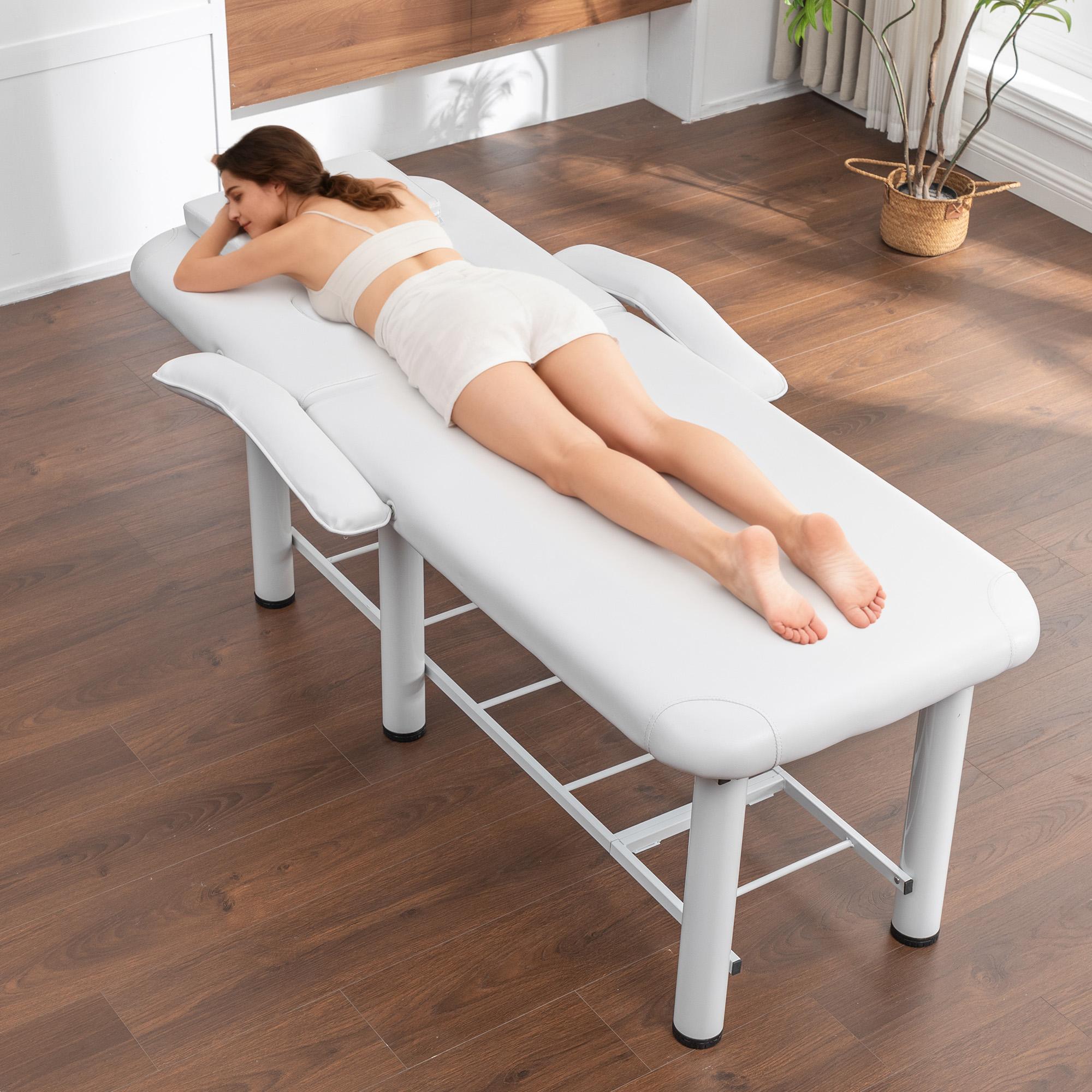 Professional Massage Bed 73 Inch, Treatment Table Salon with Removable Headrest, Stationary Physical Therapy Table Spa Facial with Adjustable Backrest, Steel Frame, Pink