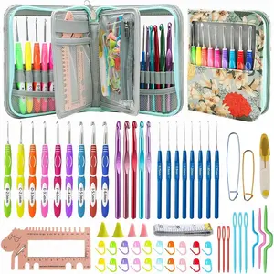 60-Piece Ergonomic Crochet Hooks Set with Travel Case - Aluminum Crochet Needles Kit for Beginners & Experts, Arthritis-Friendly Design, Includes Stitch Markers & Accessories (Green)