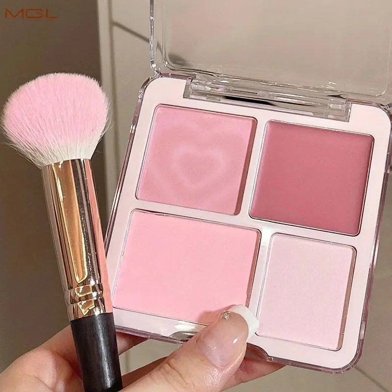 4 Color Pink Peach Blush Powder Cream Palette Highlighter Matte Expanding Color Brightening Face Blusher Rouge Makeup Cheek Tint