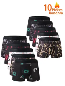 10-Pack Men's Boxer Briefs, Letter Print Elastic Waist, Slim-Fit Casual Trunks, All-Season Comfortable Underwear, Trendy and Personal Style