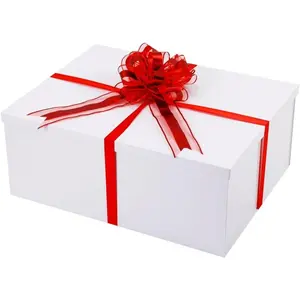 White Large Gift Box 2Pcs 22x17x9 inch,luxury Gift Box with Lid for Presents Birthday Christmas Valentine's Day (Contain Pull Bows,Card,Envelope,Filler)