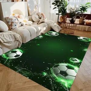 Neon Green Glow Soccer Ball Flannel Area Rug - 3D Football Splash Print Soft Mat for Living Room & Game Room, Non-Slip Sports Home Decor #SoccerBallRug #NeonFootballMat #SportsHomeDecor #GlowCarpet #NonSlipFlannelRug