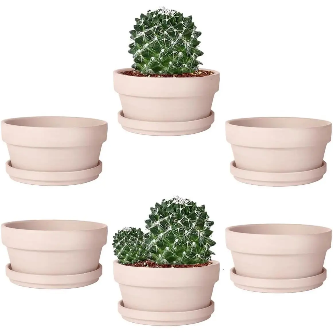 5.7 Inch Pink Terracotta Shallow Succulent Pots - 6 Pack Terra Cotta Clay Pot with Saucer, Cacuts Indoor and Outdoor Planters with Drainage Hole