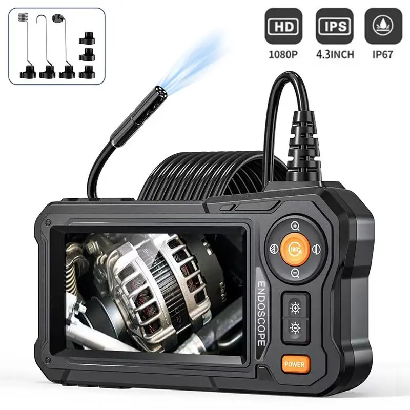 Industrial Endoscope, 1 Count HD Digital Borescope Inspection Camera, 4.3-inch IPS LCD Screen IP67 Waterproof Endoscope with 8 LED Lights, For Automot