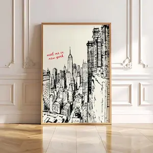 [UNFRAMED POSTER] New York City Poster, Retro Black White NYC Sketch Print, New York Poster, Downtown Girl Wall Art, Hand Drawn, Trendy Dorm Apartment Decor