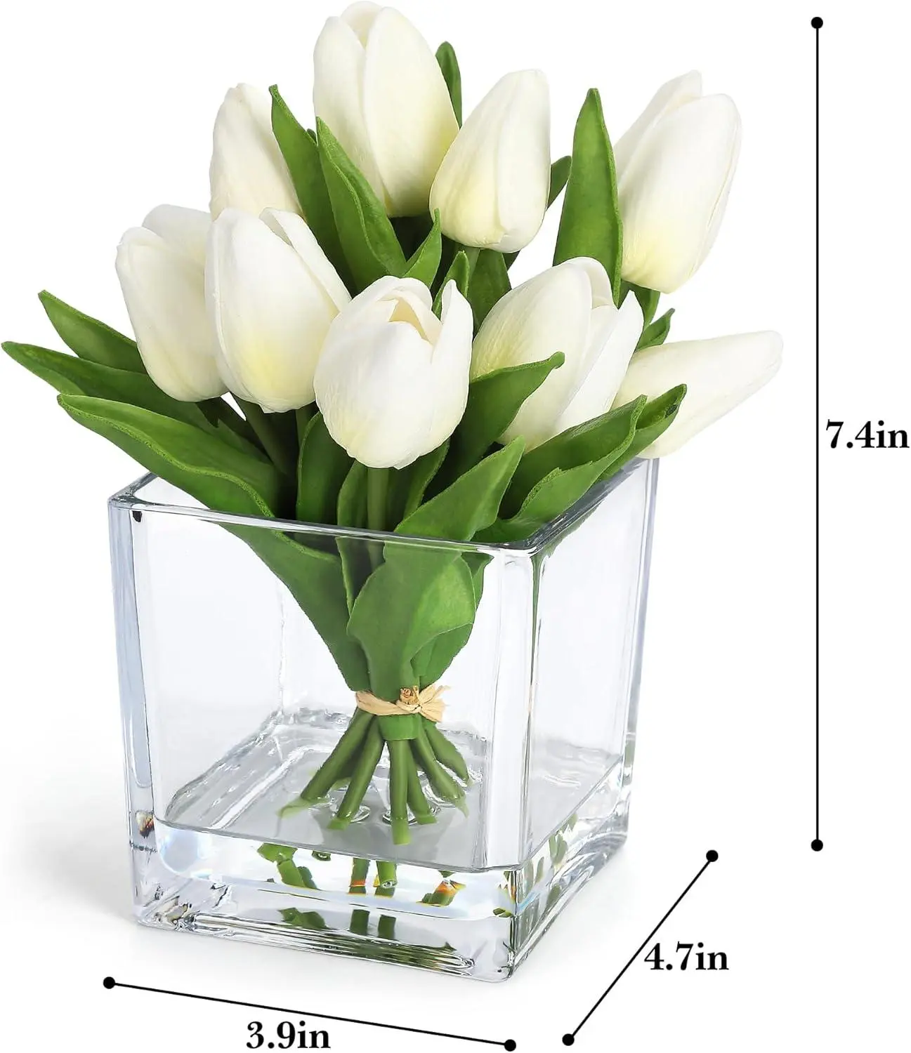 Gaomon 12-Head Lifelike Natural Touch White Silk Artificial Tulips Set with Vase, Bouquet-Shaped PU Miniature Artificial Flowers for Wedding & Home Centerpiece, Indoor Floral Gift, Bouquet-Shaped Artificial Flowers