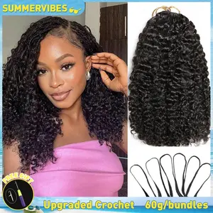 [Summervibes] Lemoda Burmese Curly Crochet Human Hair Knotless Pre-Separated Feather Crochet Human Hair for Women, Lightweight Reusable Natural Black Color 60g