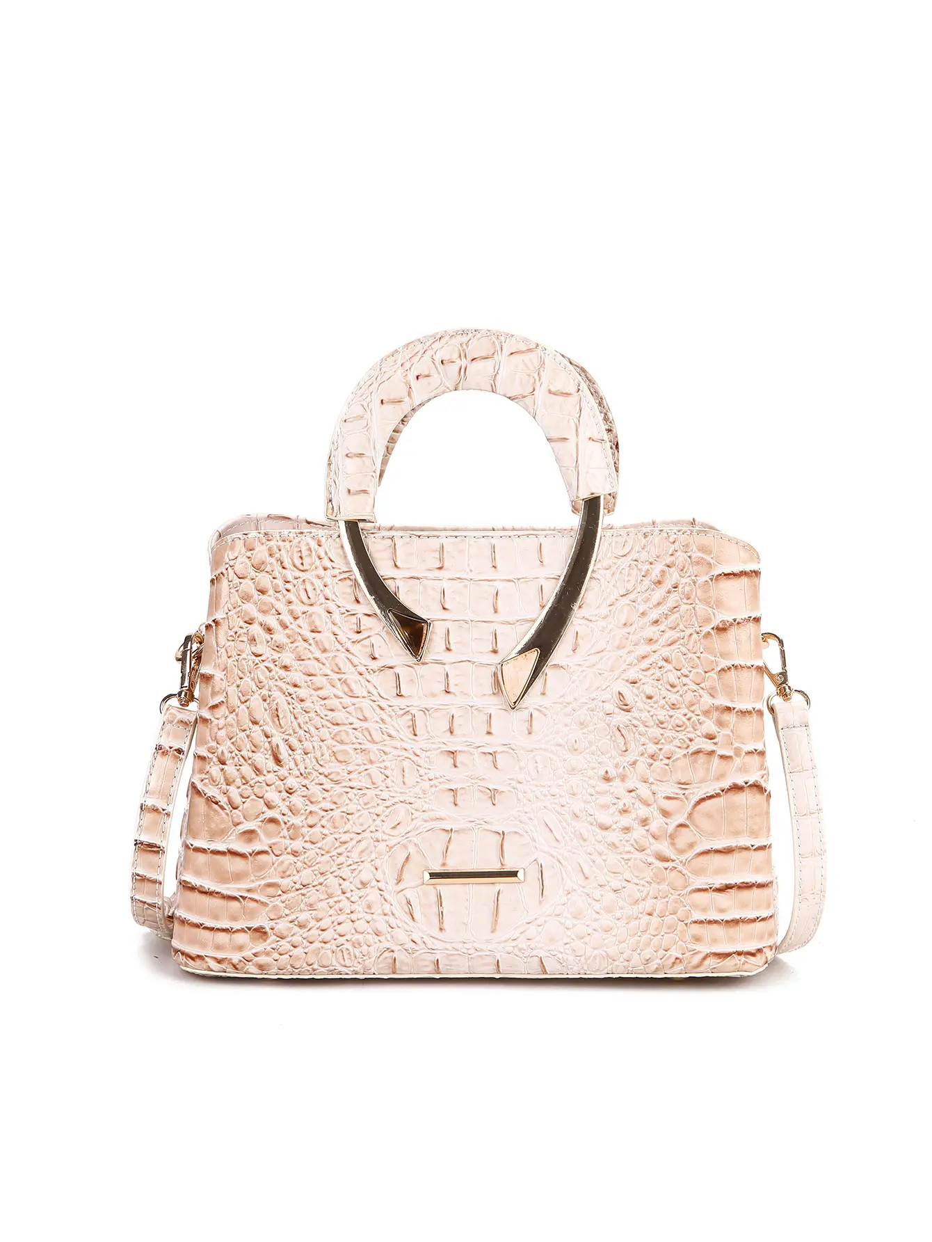 Women's Top Handle Satchel Bag, Chic Apricot Crocodile Embossed Handbag with Detachable Strap for Crossbody Wear, Crossbody Bags Accessories