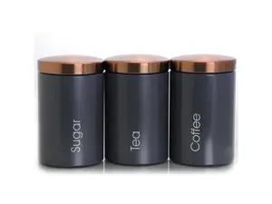 MegaChef Essential Kitchen Storage 3 Piece Sugar, Coffee and Tea Canister Set in Matte Gray MegaChef Essential Kitchen Storage 3 Piece Sugar, Coffee and Tea Canister Set in Matte Gray