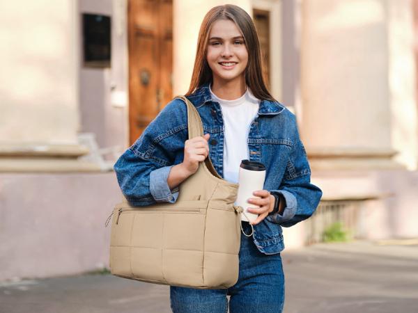 BOSTANTEN Puffy Tote Bag for Women Quilted Shoulder Bag 2PCS Large Travel Duffel Bag for Travel with Multiple Compartment