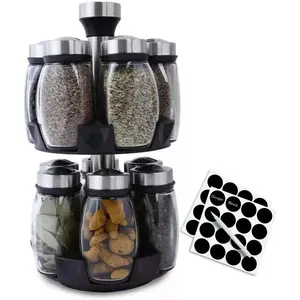 Rotating Spice Rack Storage Kitchen Spice Rack with 12 Glass Jar Set for Countertop Herb Organization